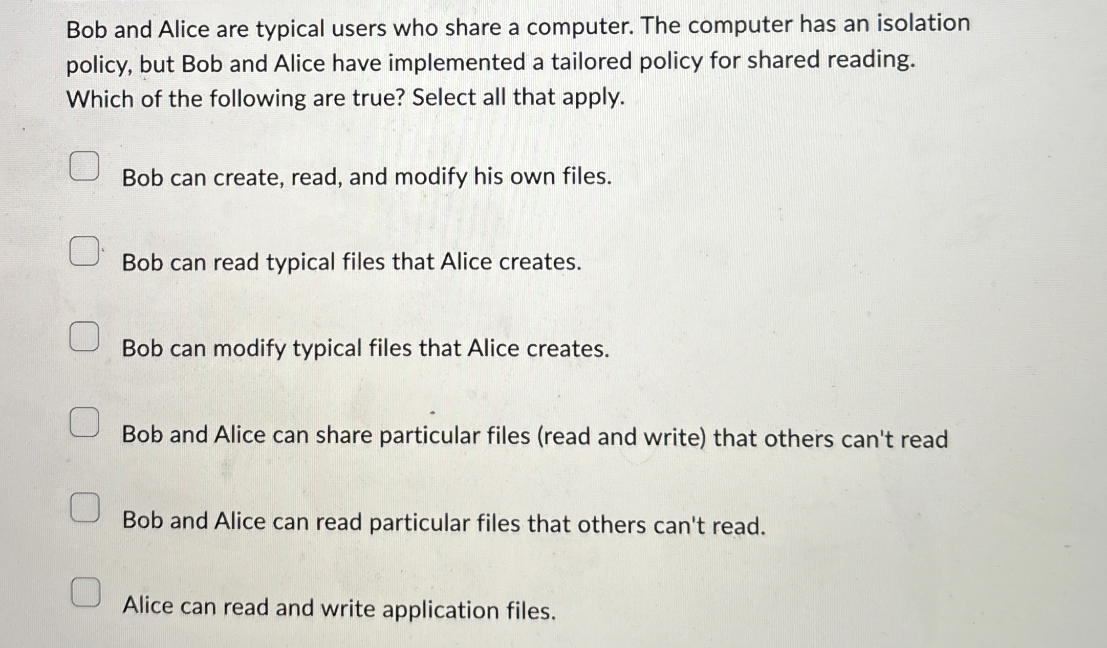 Bob and Alice are typical users who share a