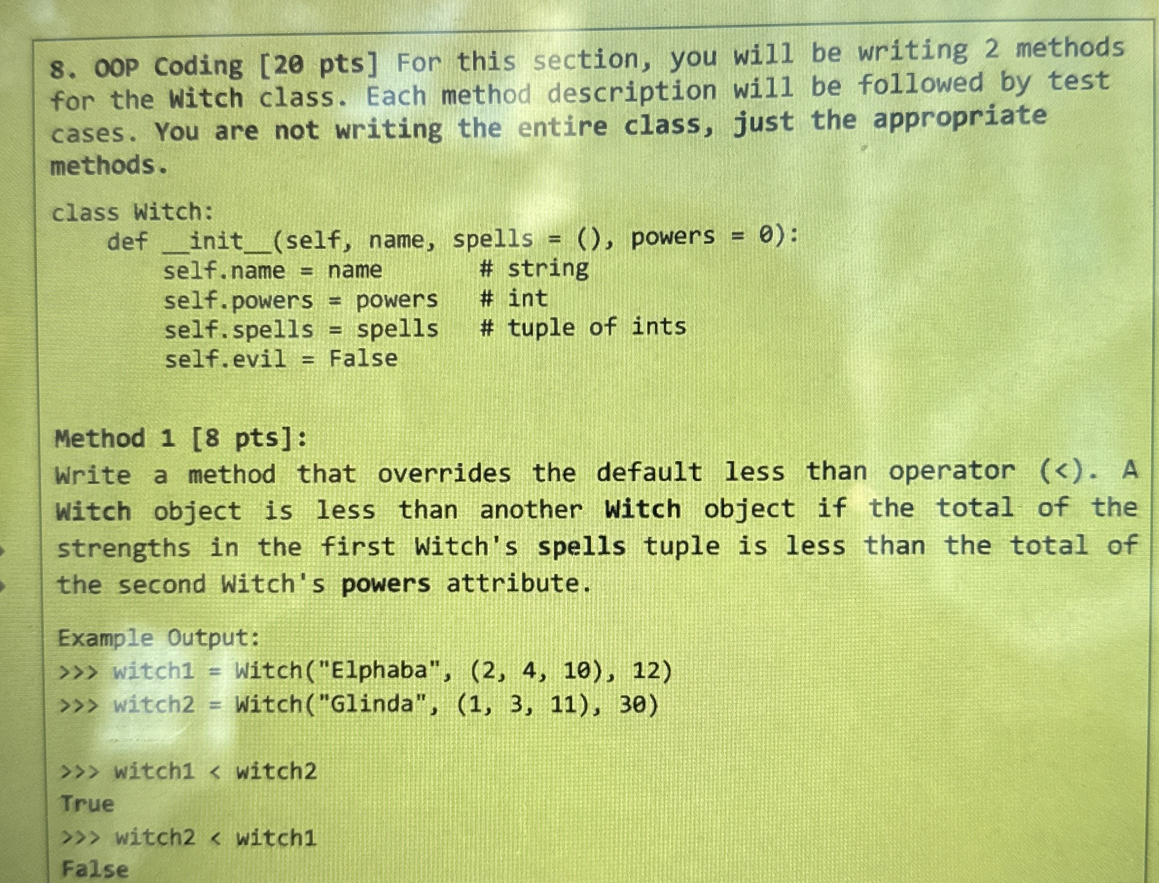 OOP Coding [ 2 0 pts ] For this section, you will