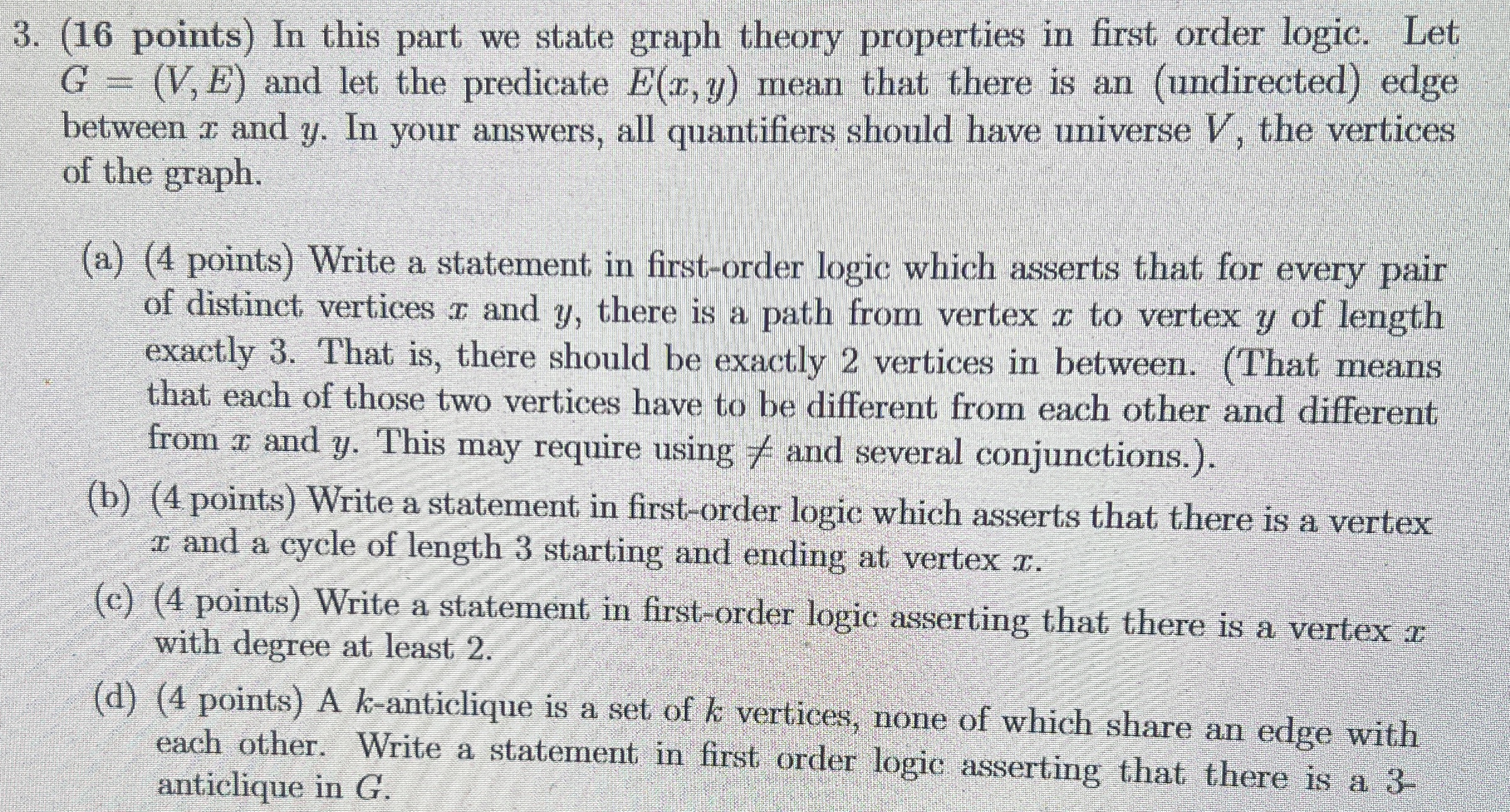 ( 1 6 points ) In this part we state graph theory