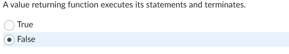 A value returning function executes its