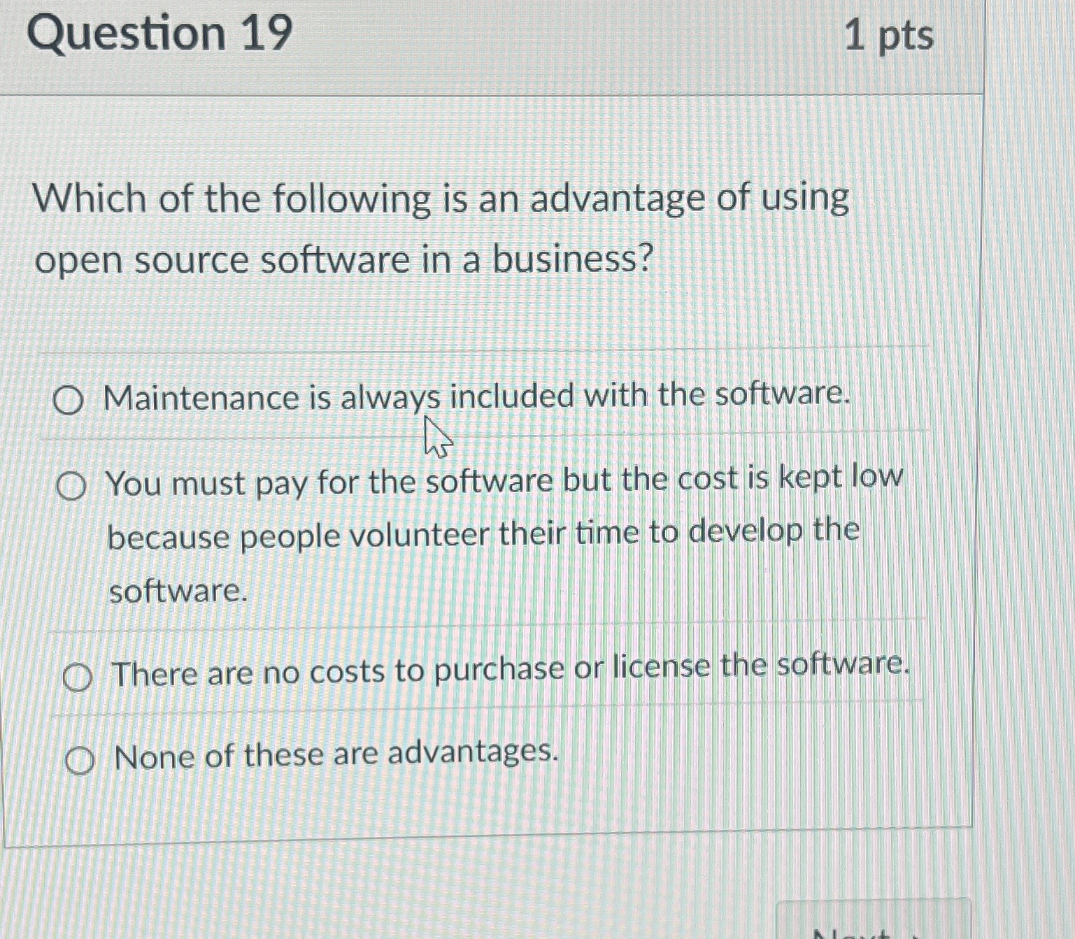 Question 1 9 Which of the following is an