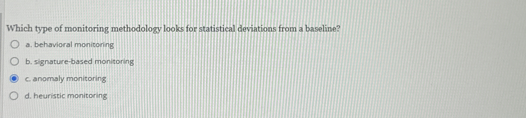 Which type of monitoring methodology looks for