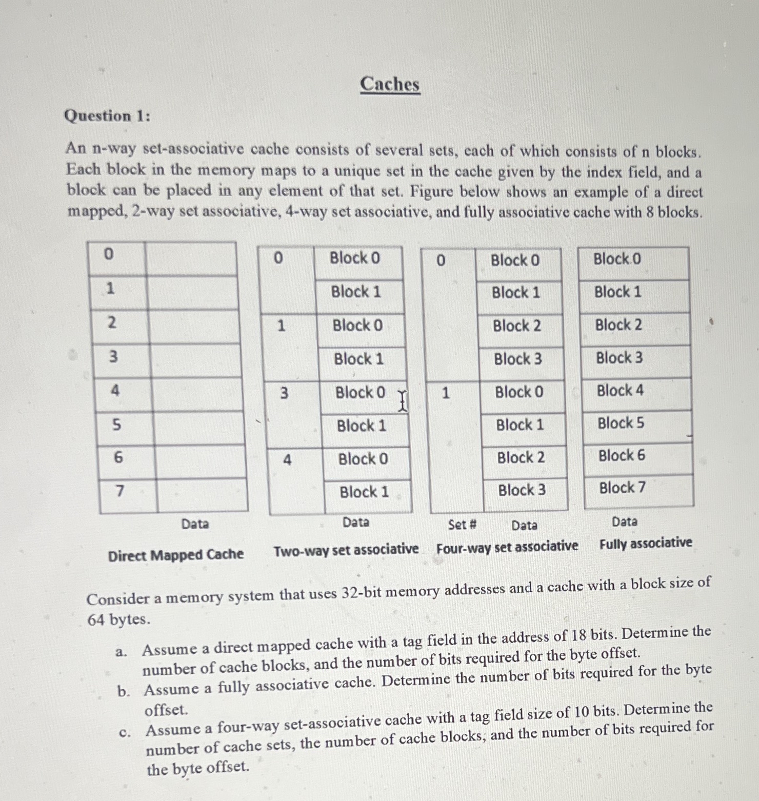 Caches Question 1 : An n - way set - associative