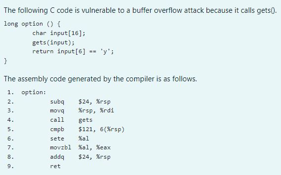 The following C code is vulnerable to a buffer