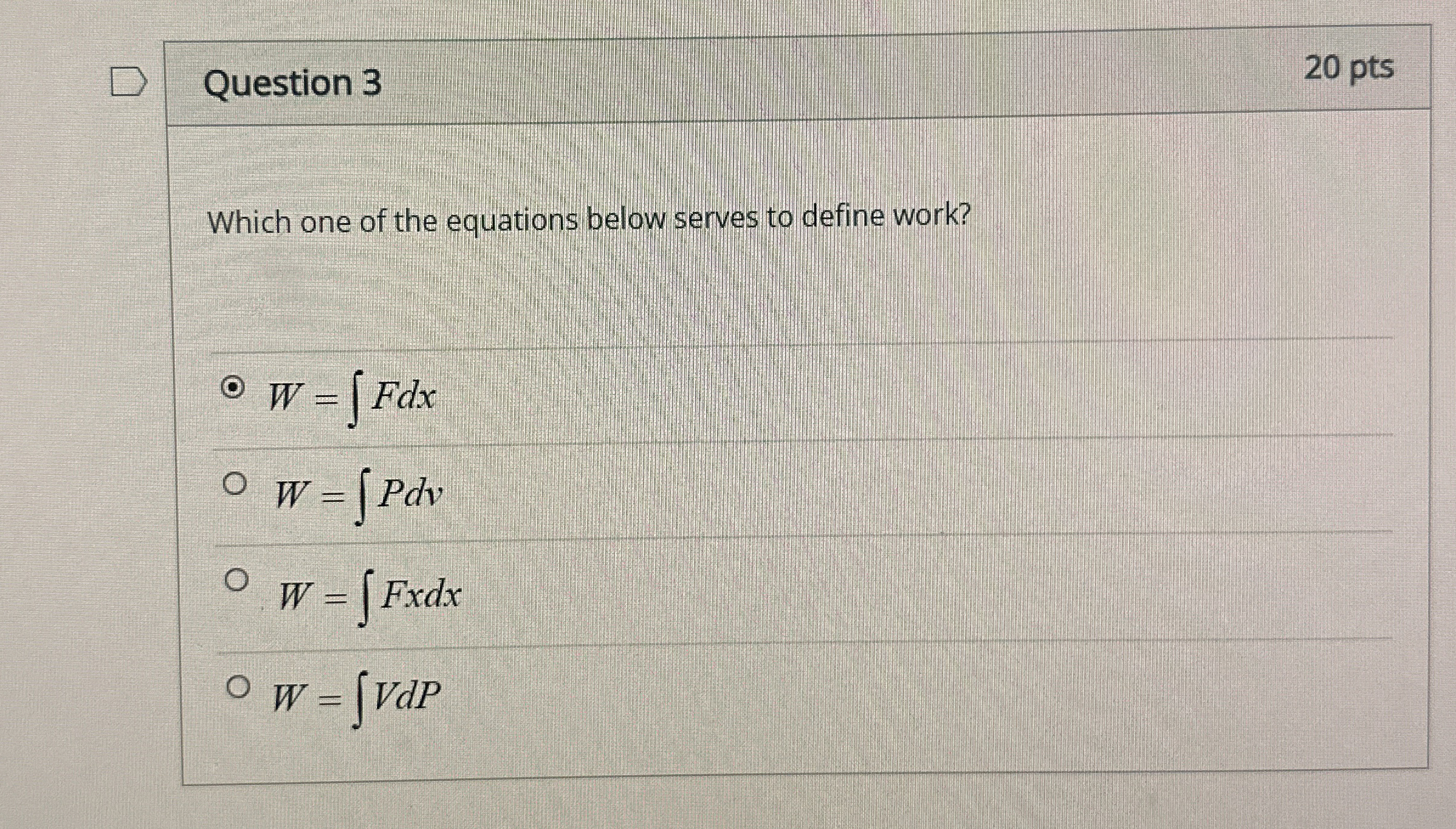 Question 3 Which one of the equations below