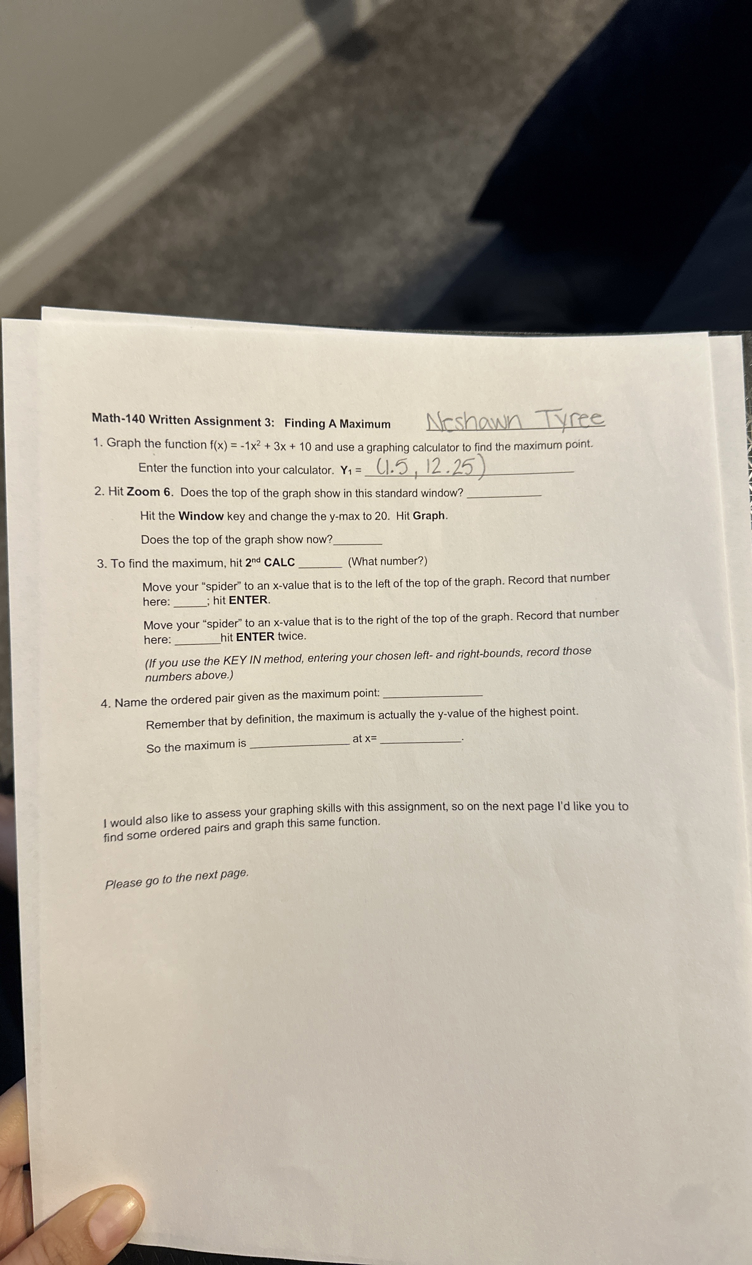 Math - 1 4 0 Written Assignment 3 : Finding A