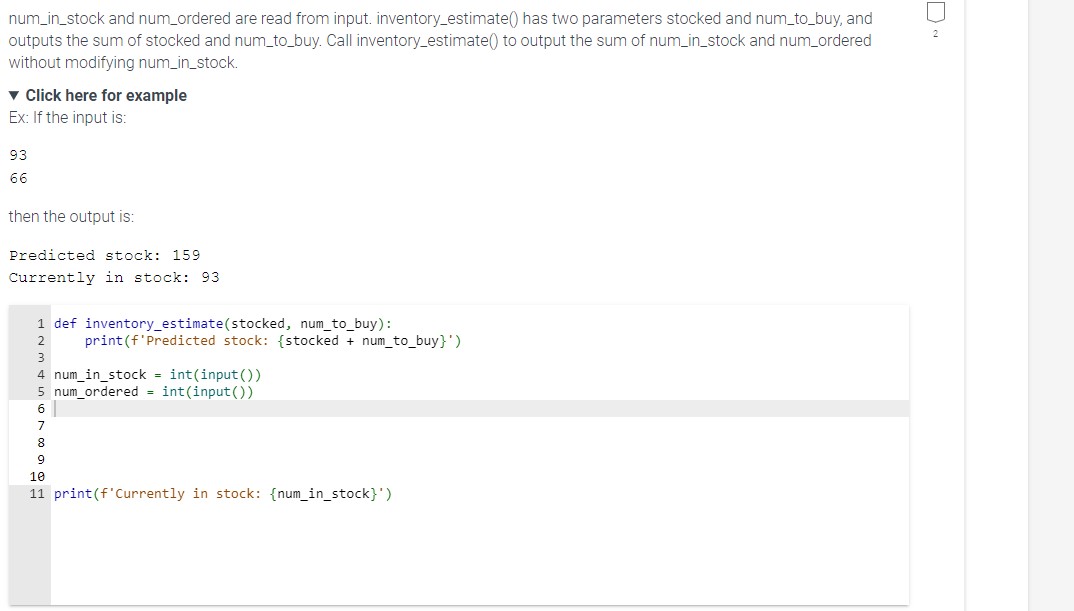 num _ in _ stock and num _ ordered are read from