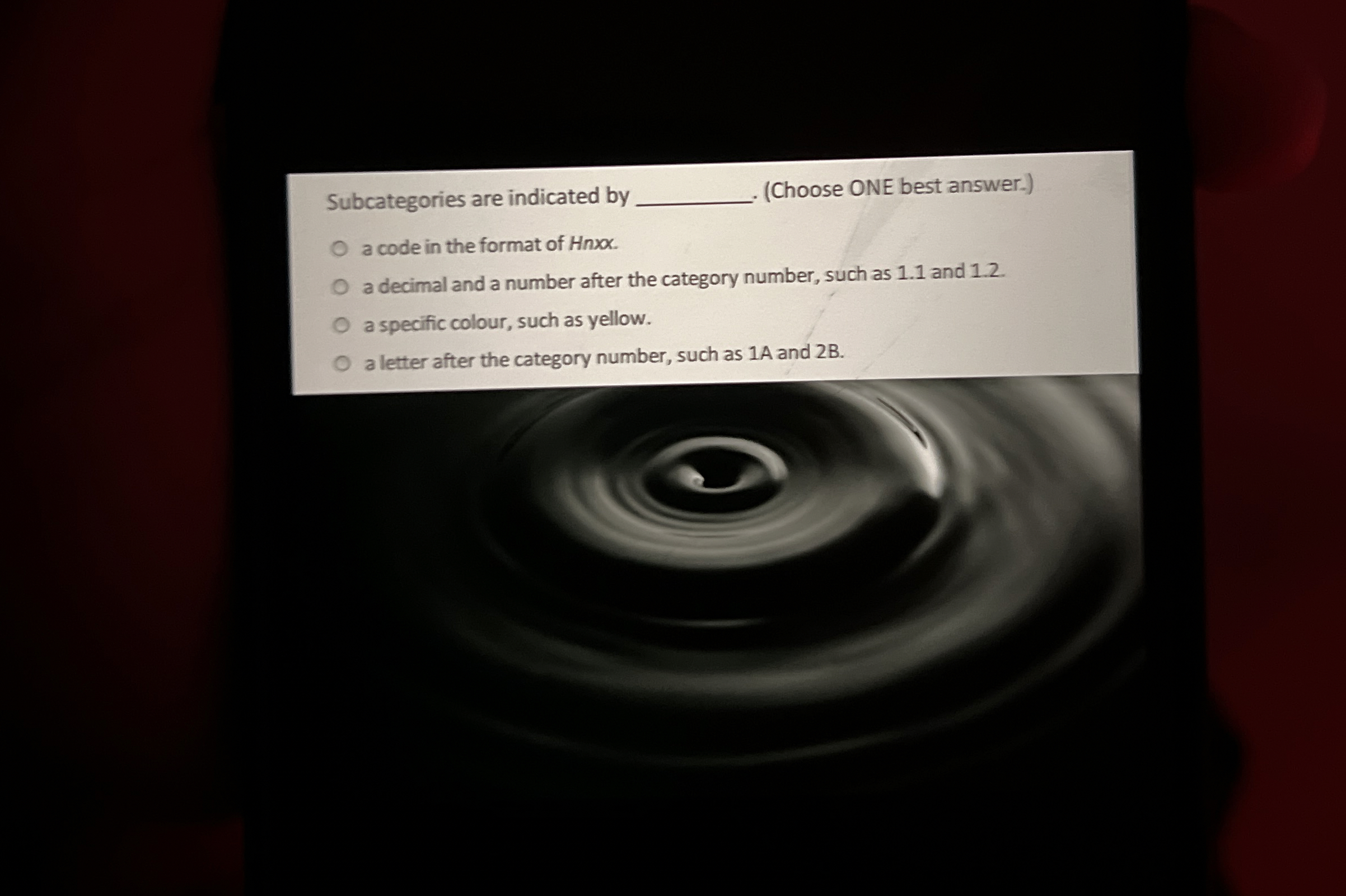 Subcategories are indicated by q , ( Choose ONE