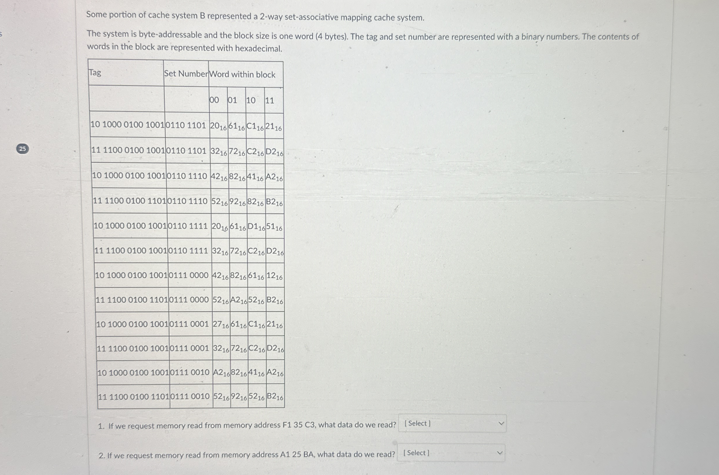 Some portion of cache system B represented a 2 -