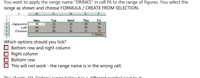 You want to apply the range name "DRINKS" in cell