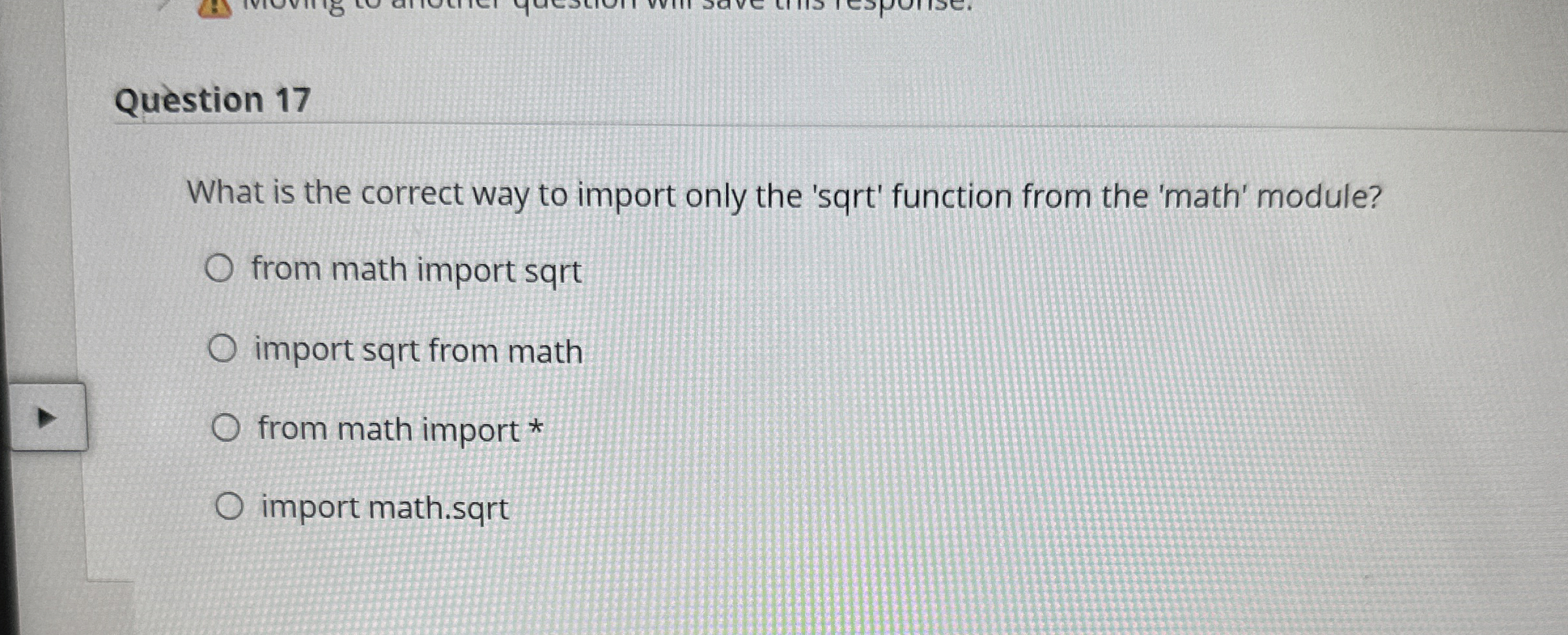 Qu stion 1 7 What is the correct way to import