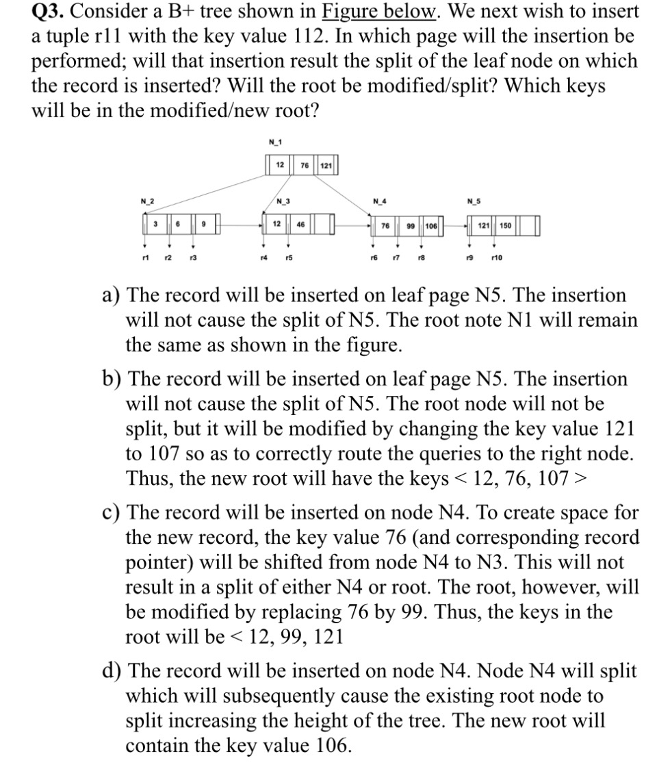 Q 3 . Consider a B + tree shown in Figure below.