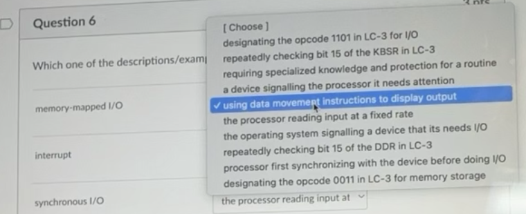 Question 6 Which one of the descriptions / exami