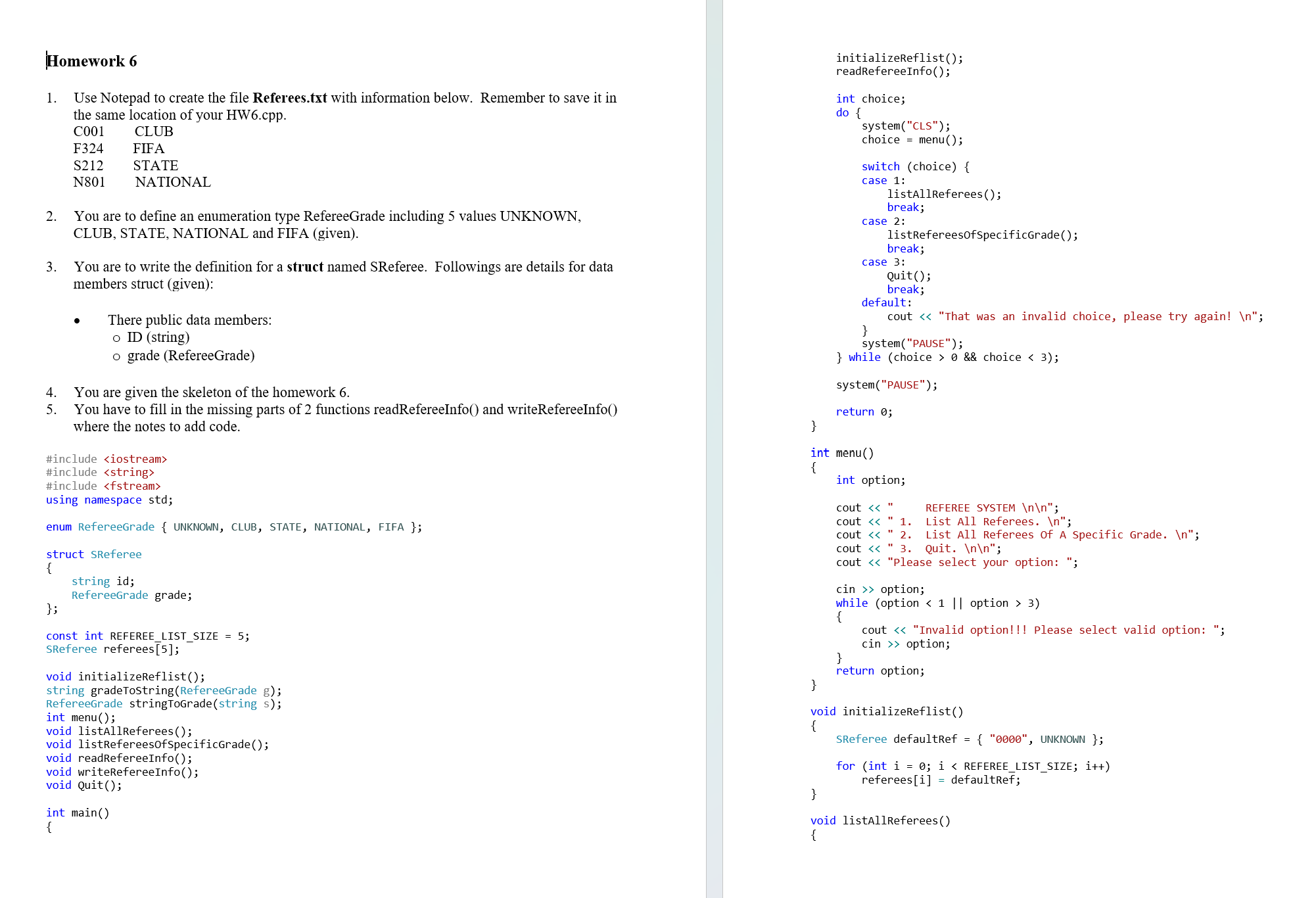 please help initializeReflist ( ) ;