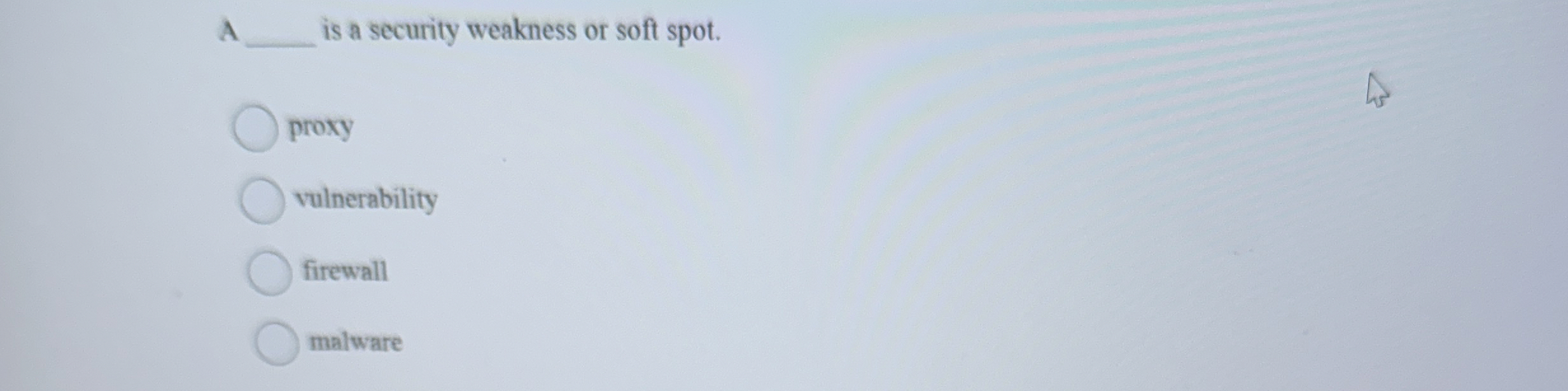 A is a security weakness or soft spot. proxy