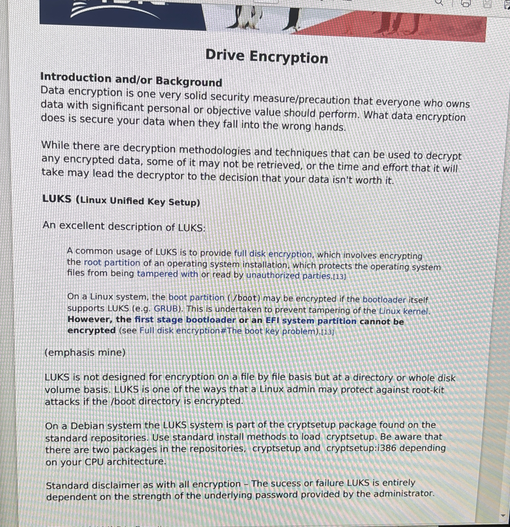 Drive Encryption Introduction and / or Background