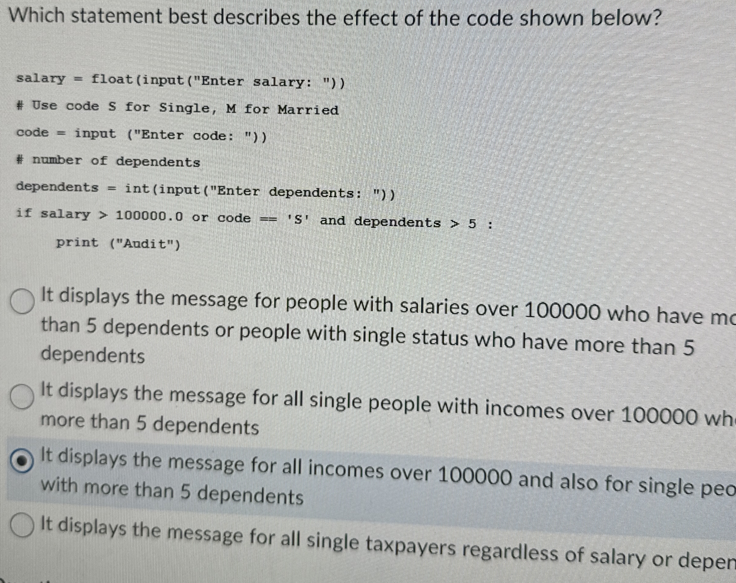 Which statement best describes the effect of the