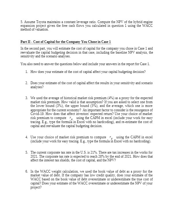 5. Assume Toyota maintains a constant leverage