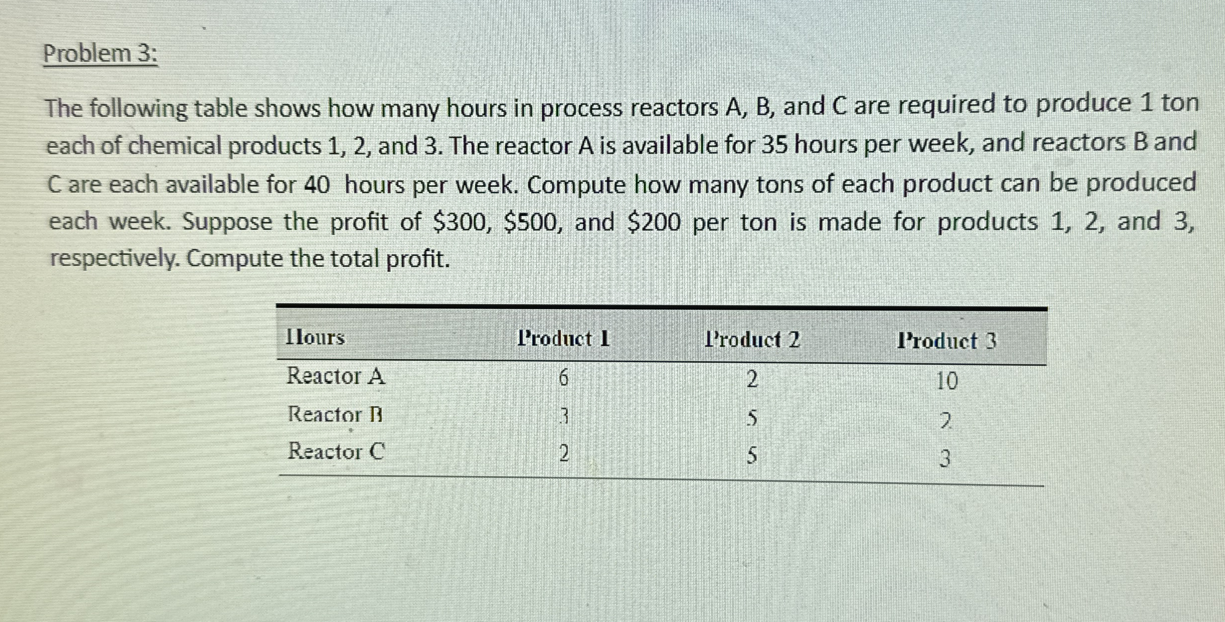 Problem 3 : In mat lab!!! he following table
