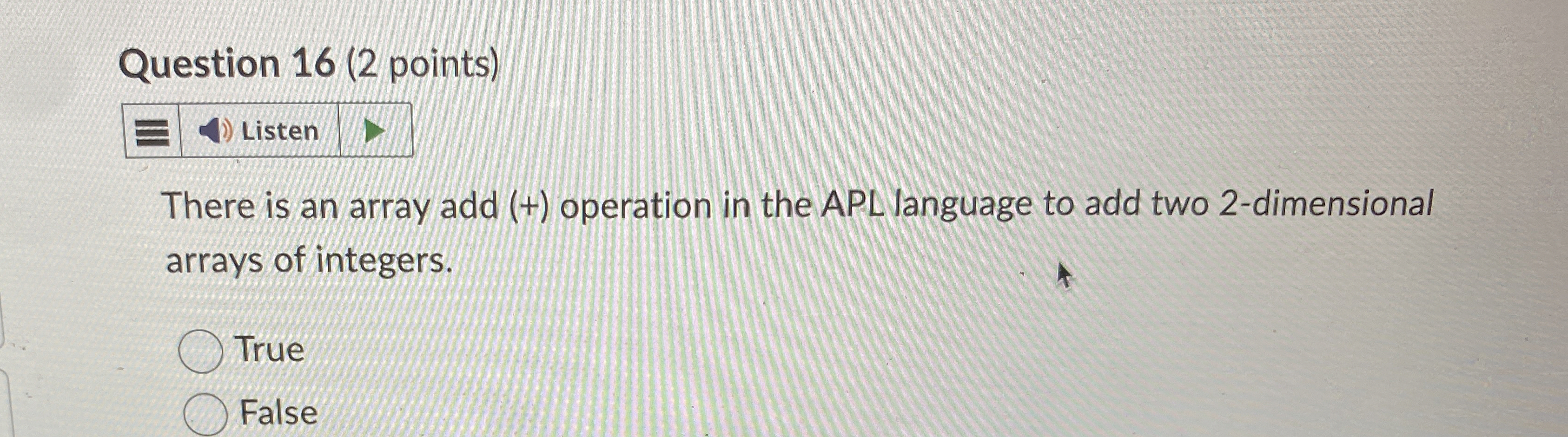 Question 1 6 ( 2 points ) There is an array add (