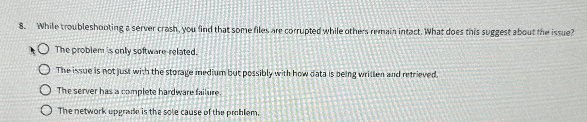 While troubleshooting a server crash, you find