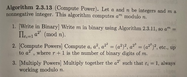 Algorithm 2 . 3 . 1 3 ( Compute Power ) . Let a