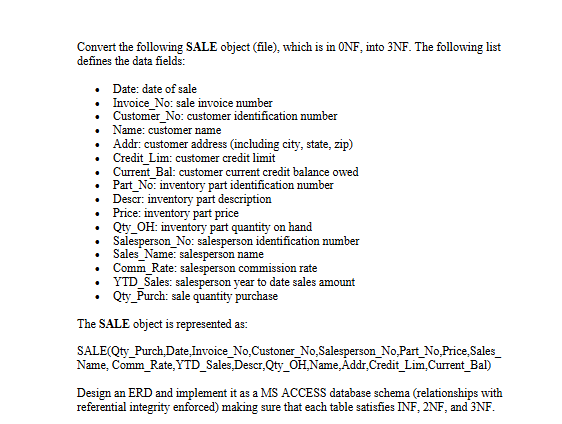 Convert the following SALE object ( file ) ,