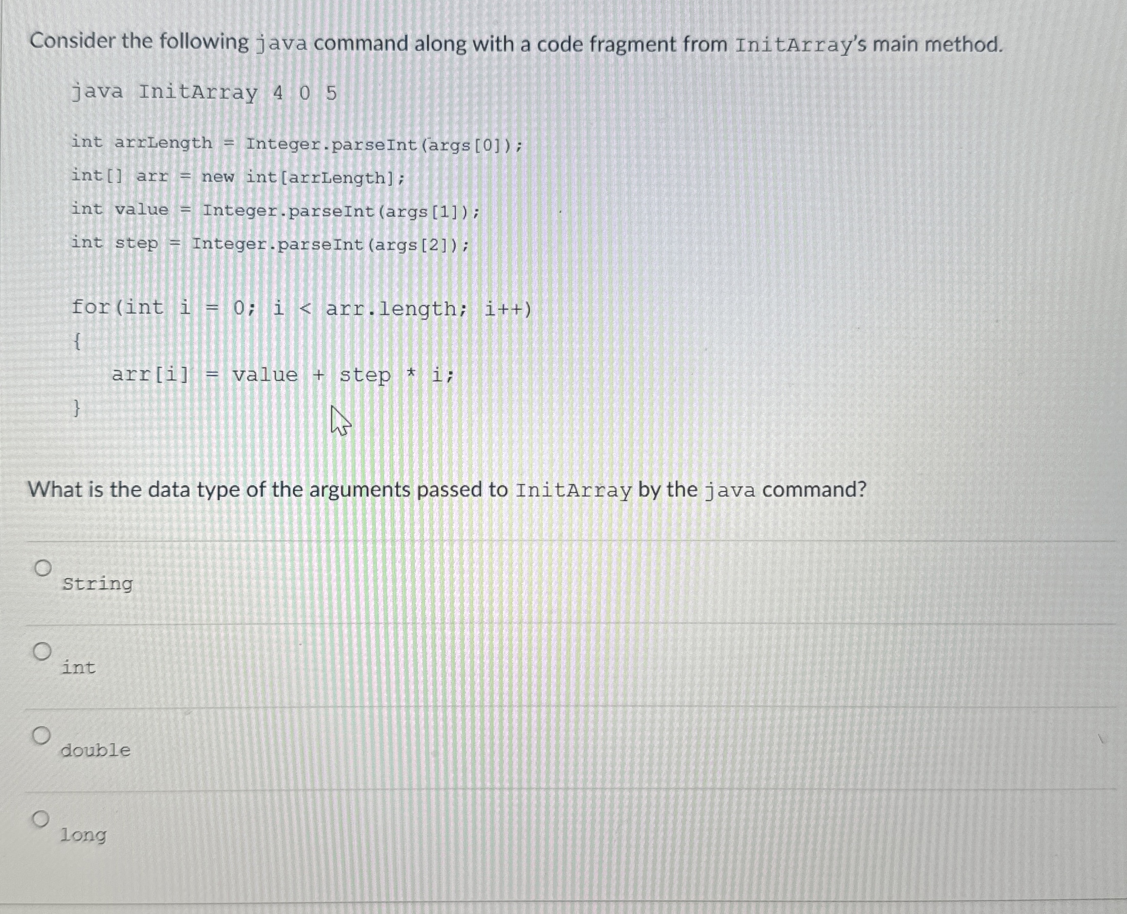 Consider the following java command along with a