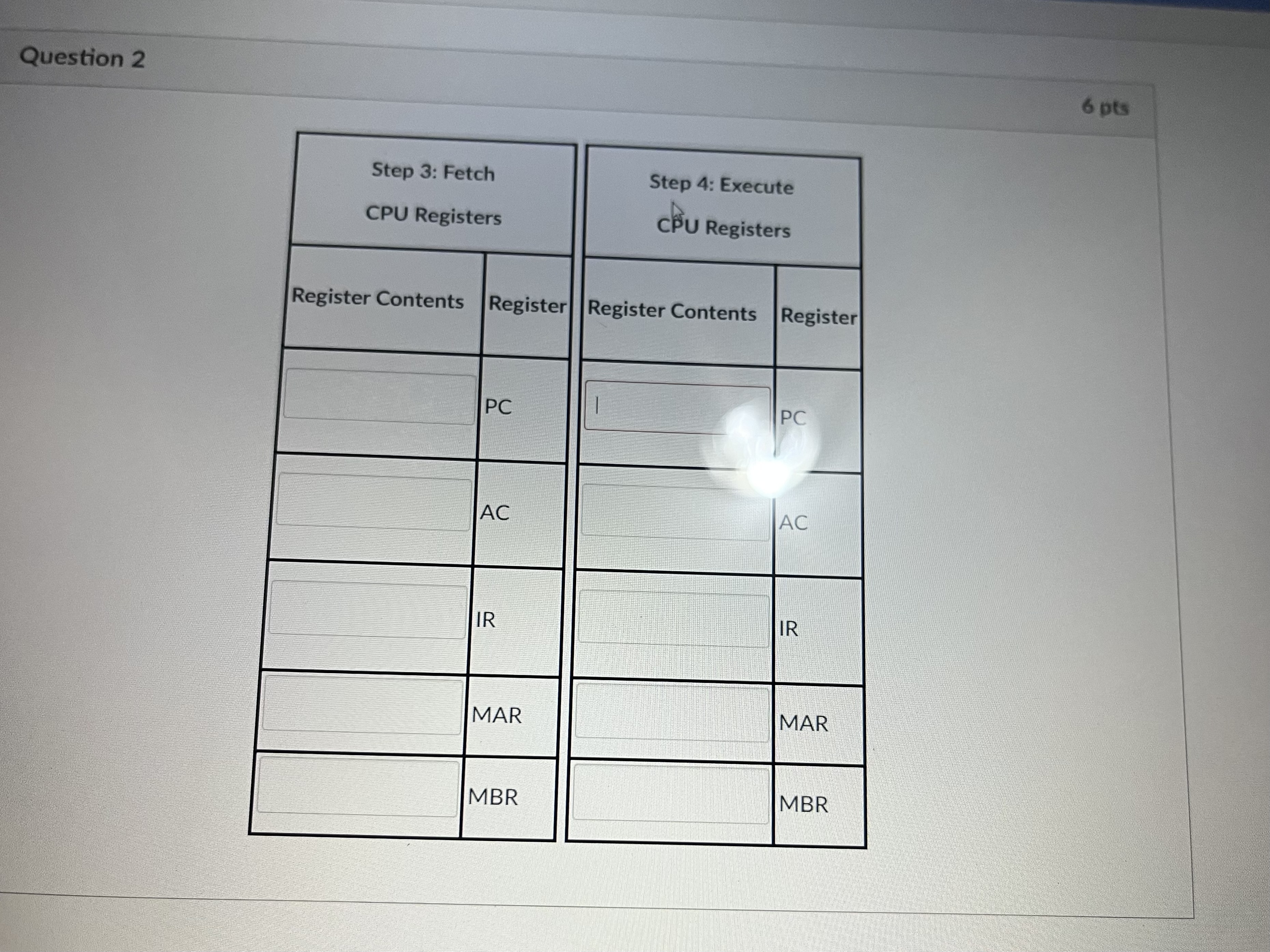 Question 2 Step 3 : Fetch CPU RegistersIlustrate