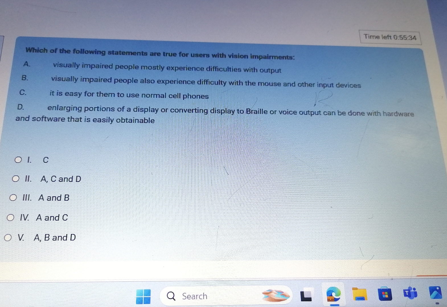 Time left 0 : 5 5 : 3 4 Which of the following