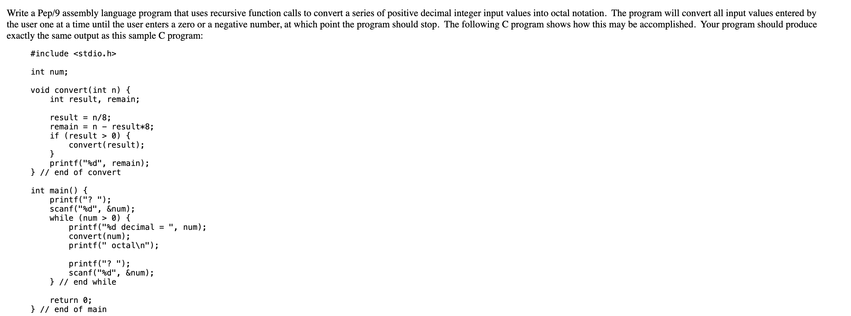 Write a Pep / 9 assembly language program that