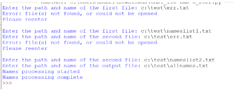 ` ` ` Objective: read names from two different