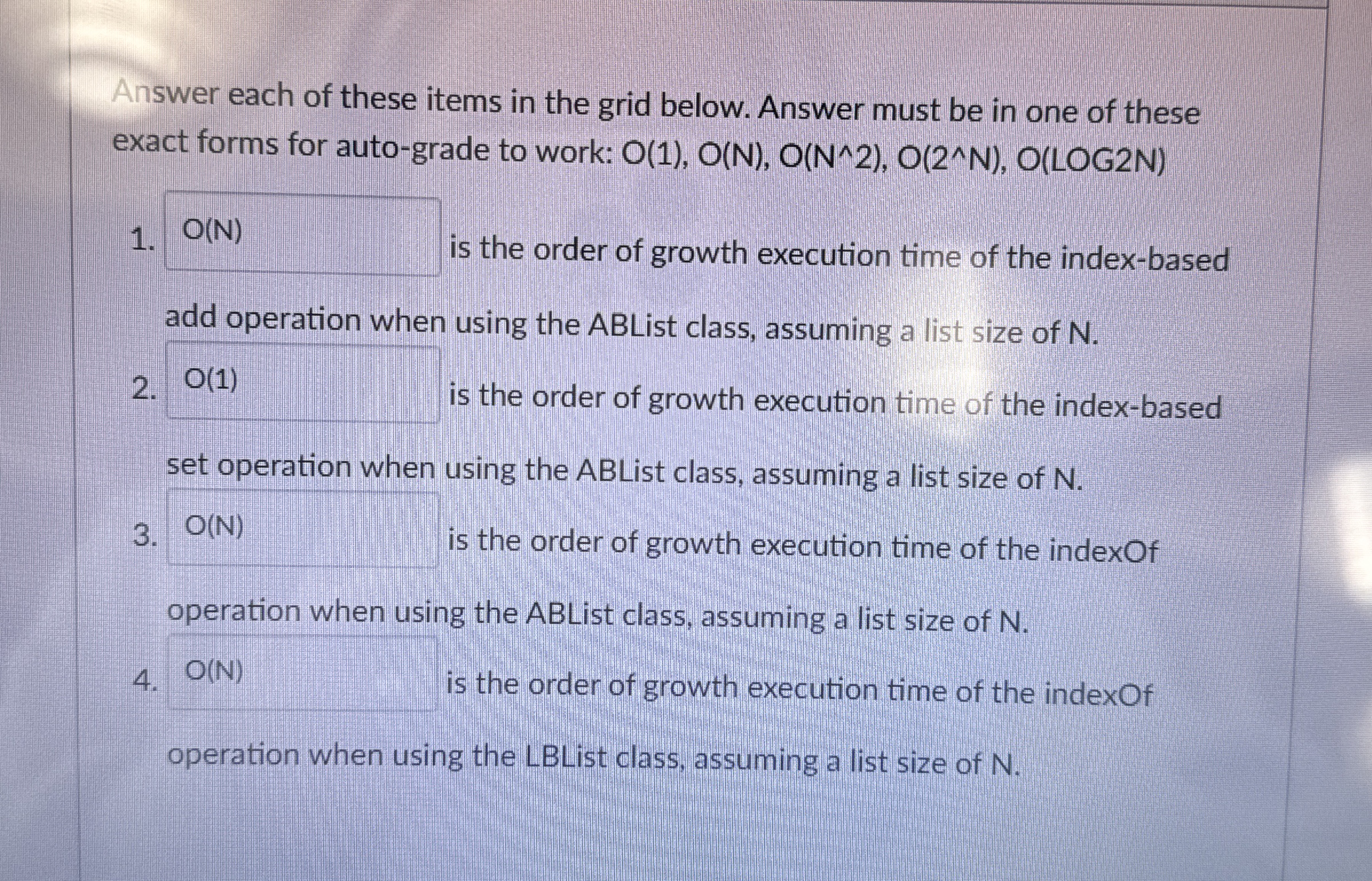 Answer each of these items in the grid below.