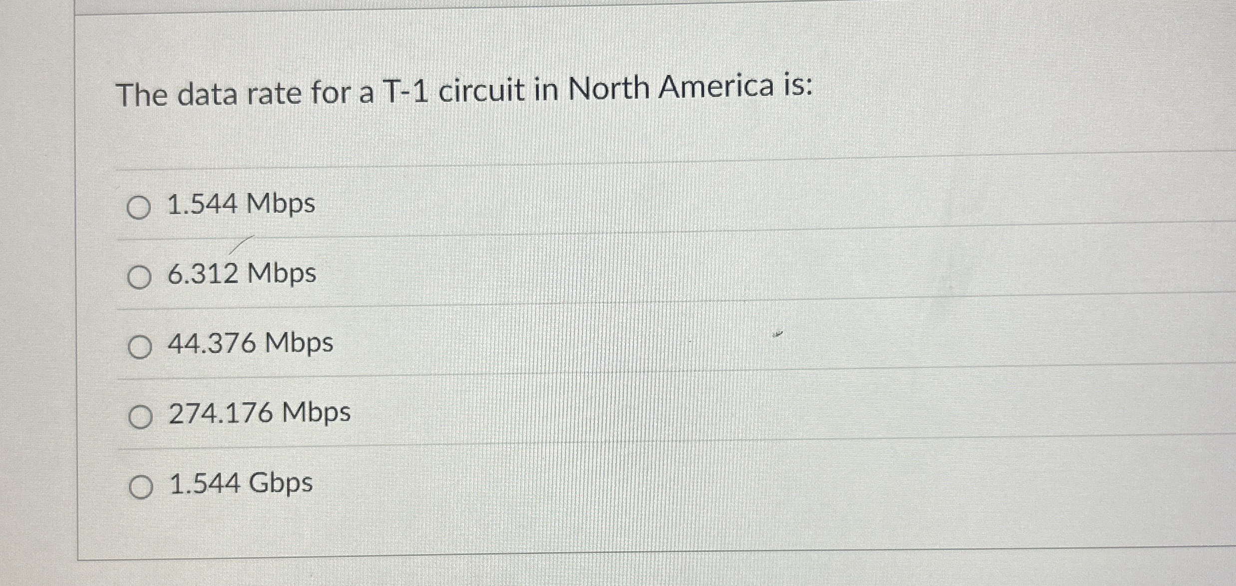 The data rate for a T - 1 circuit in North