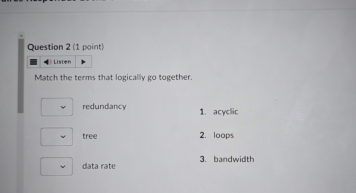 Question 2 ( 1 point ) Match the terms that