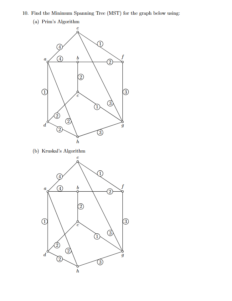 1 0 . Find the Minimum Spanning Tree ( MST ) for