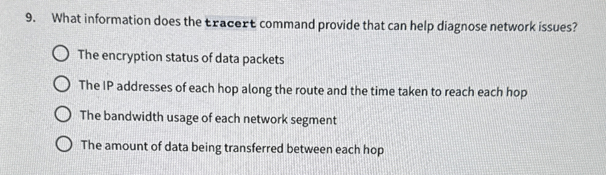 What information does the tracert command provide