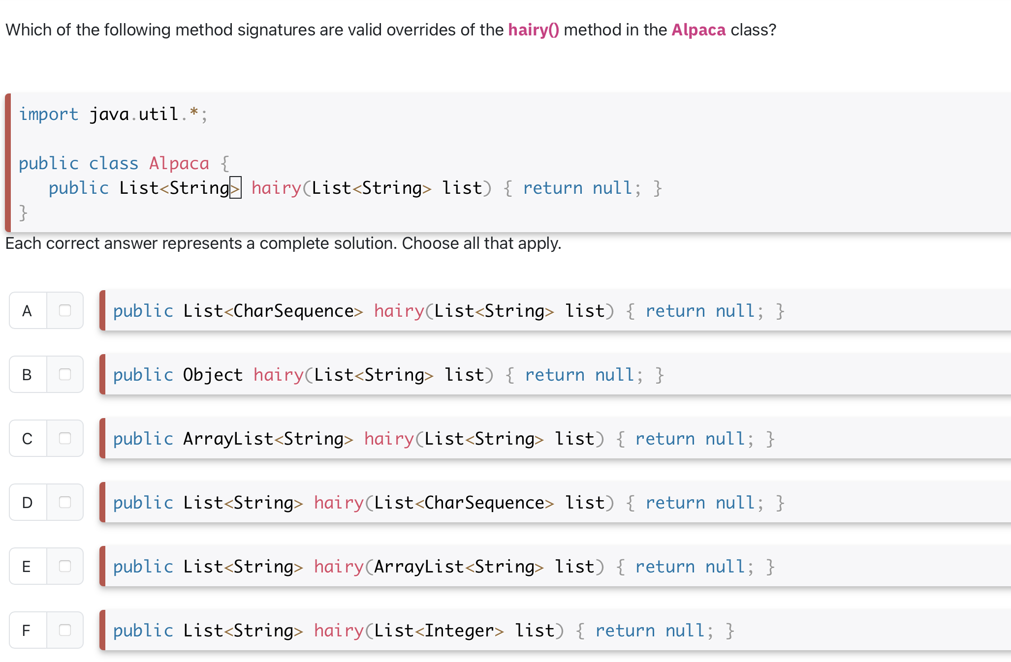 Which of the following method signatures are