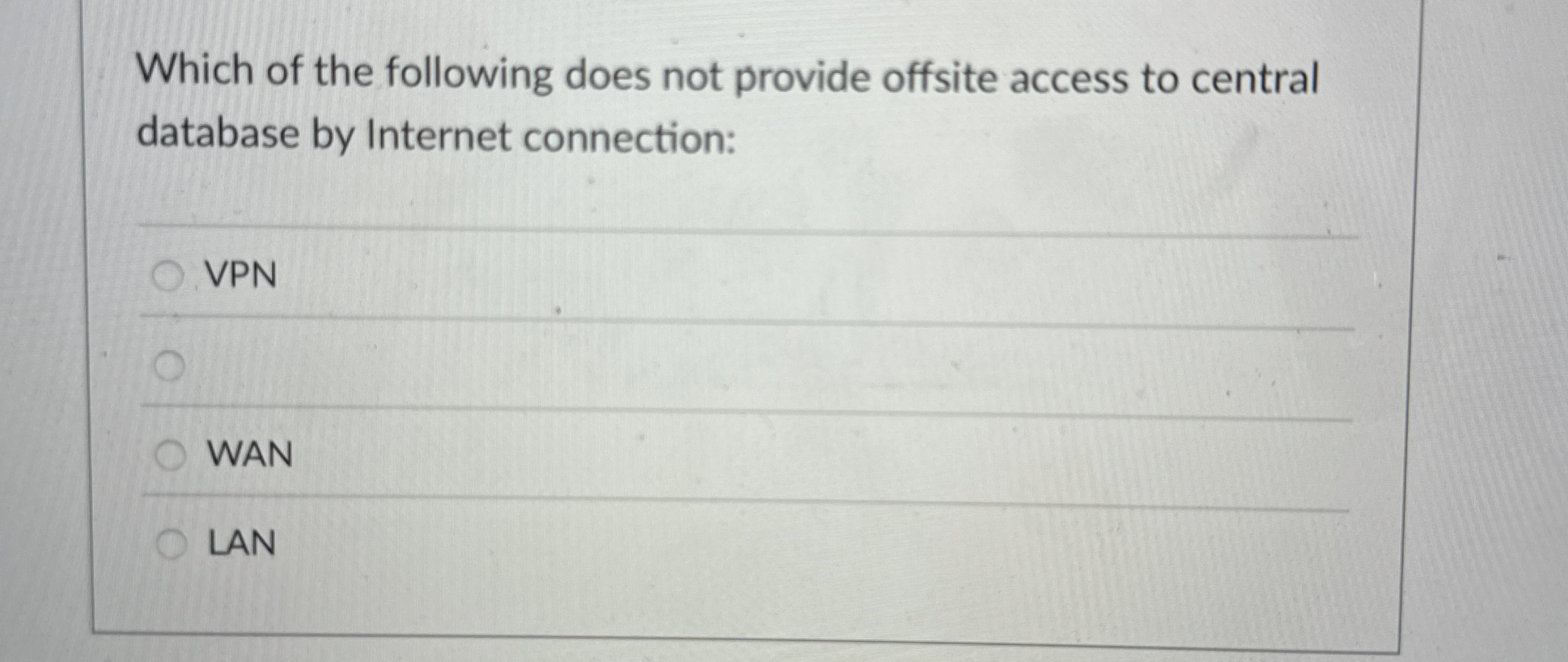 Which of the following does not provide offsite