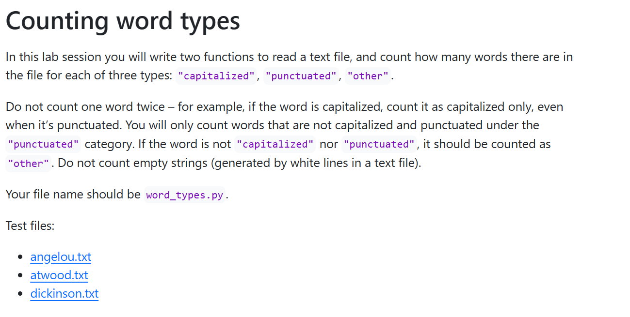 Counting word types In this lab session you will