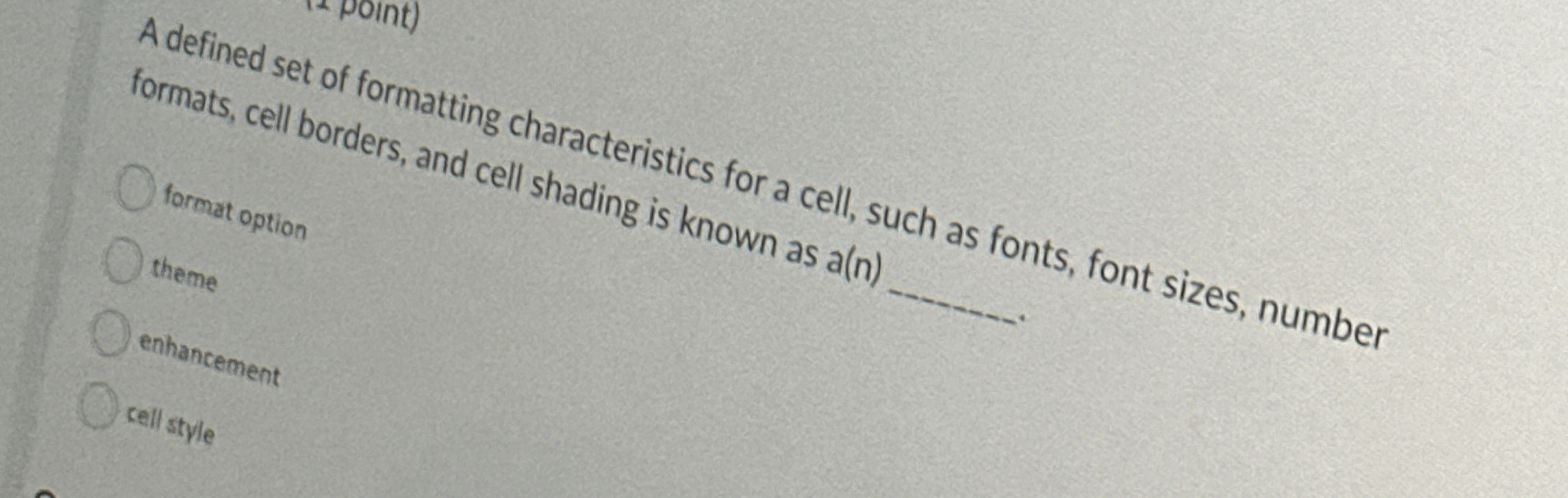 In excel, a defined set of formatting