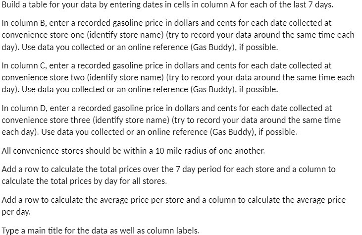 Build a table for your data by entering dates in