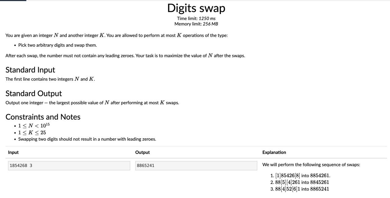 Digits swap Time limit: 1 2 5 0 ms Memory limit: