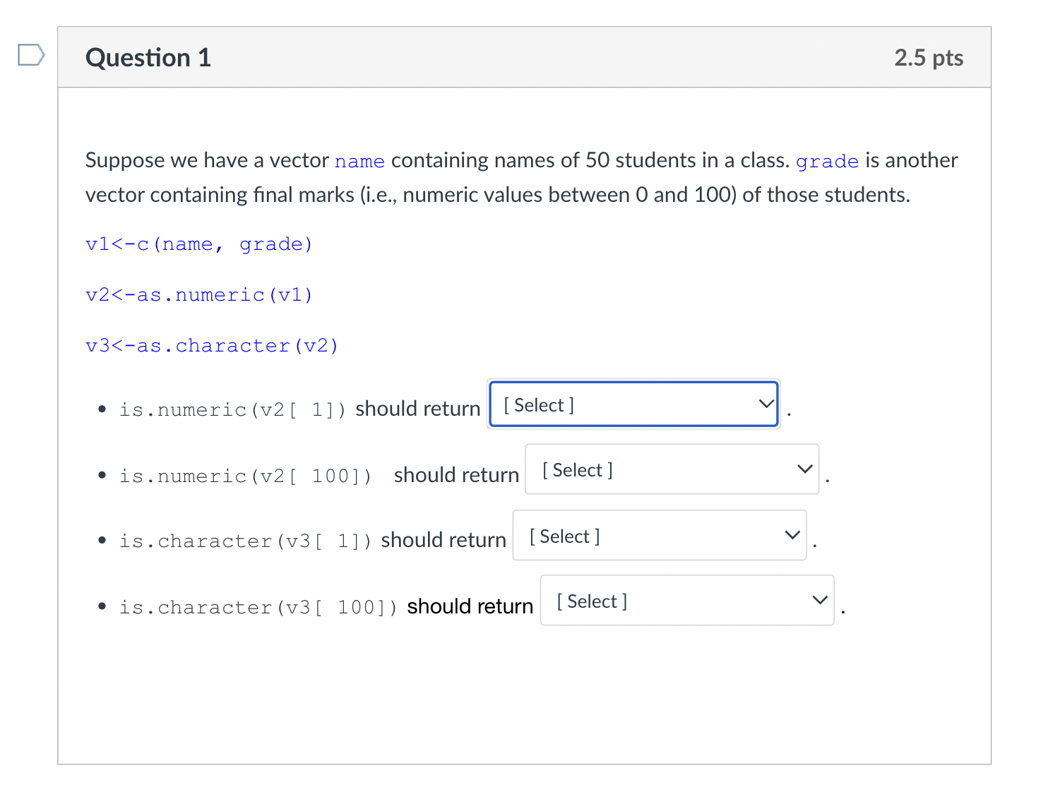 should return FALSE, TRUE, or NA