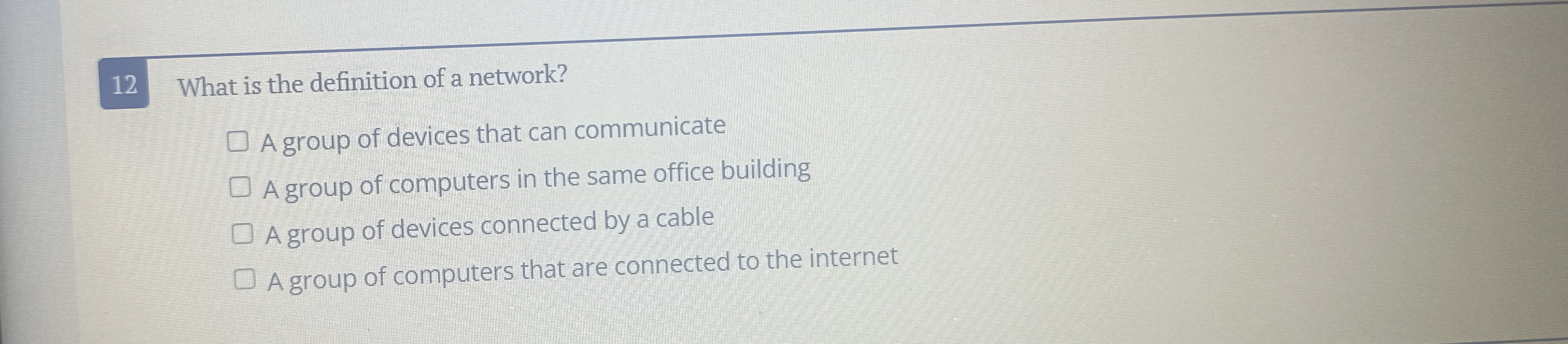 What is the definition of a network? A group of