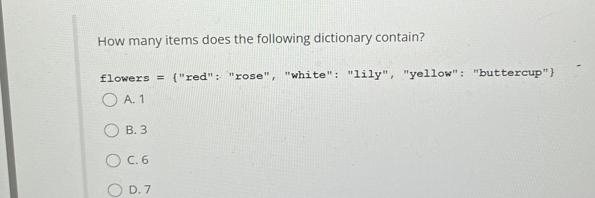 How many items does the following dictionary