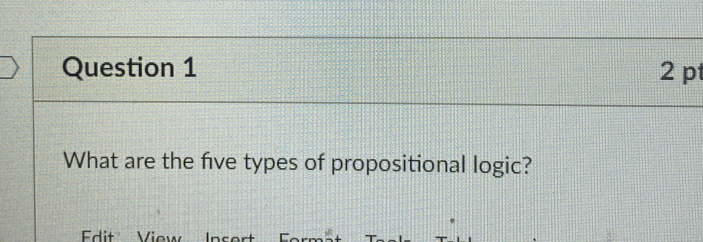 Question 1 What are the five types of