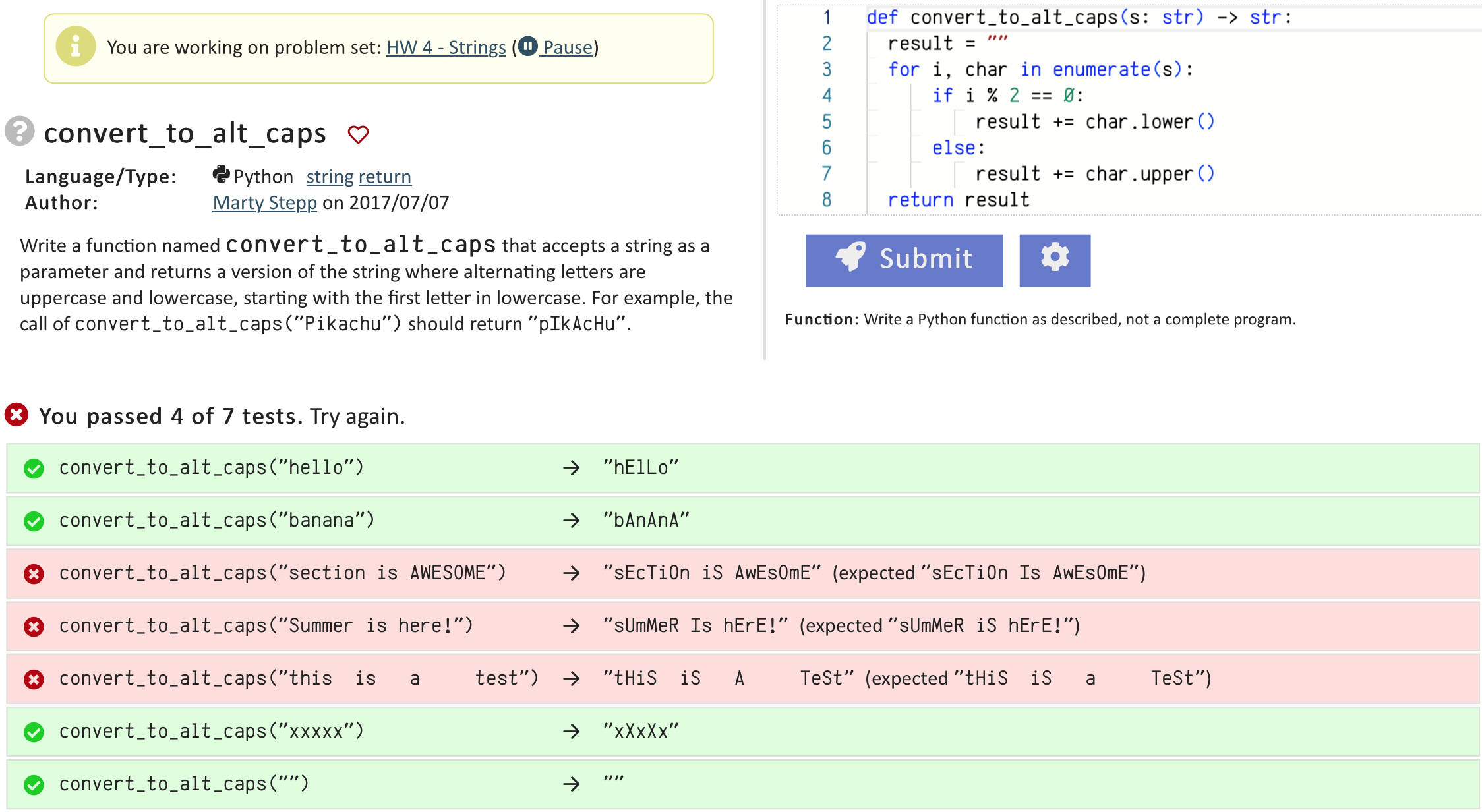 Write a function named convert _ to _ alt _ caps