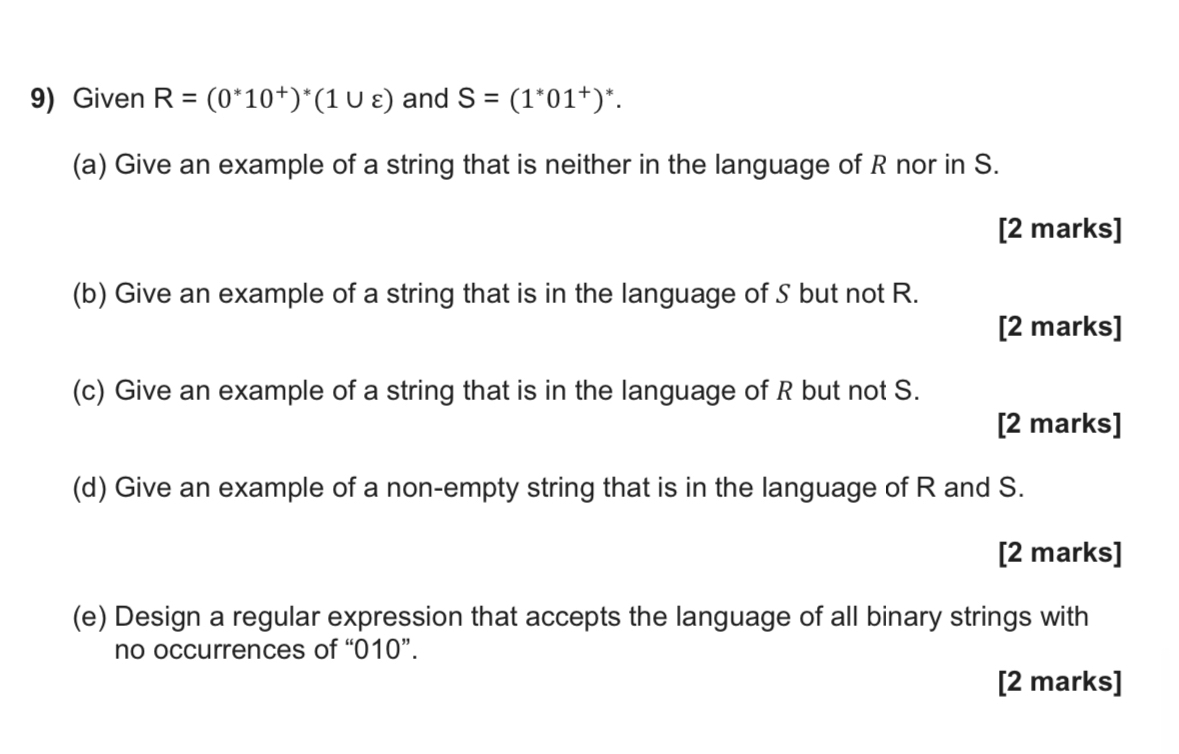 Given R = ( 0 * * 1 0 + ) * * ( 1 ) and S = ( 1 *