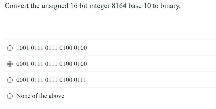 Convert the unsigned 1 6 bit integer 8 1 6 4 base